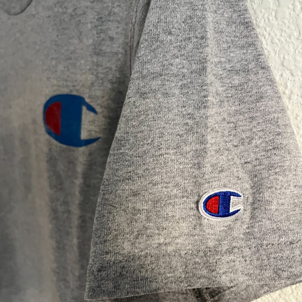 Vintage Champion 1980s Heather Grey Logo Crew Neck Short-Sleeve Tee, Size Small